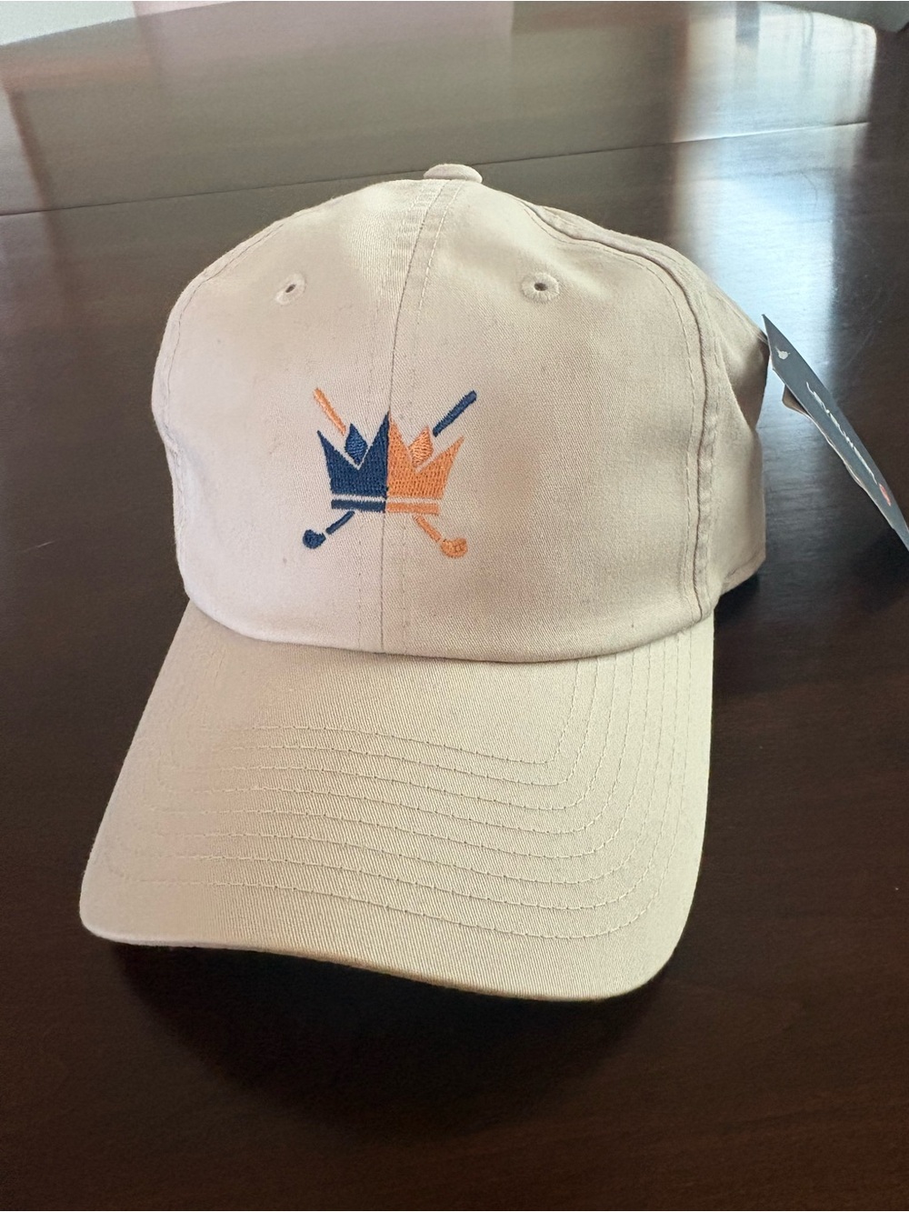 Beige Baseball Cap with Blue & Orange Golf Crest
